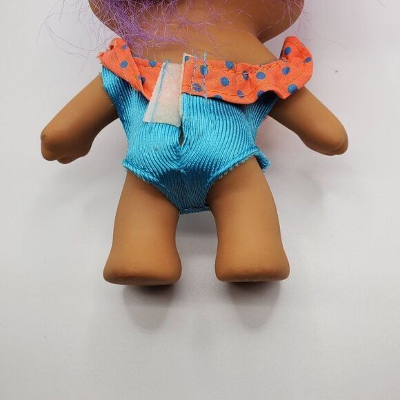 Vintage TNT Troll Doll Purple Hair With Swimsuit & Hat Green Eyes 6" 1991 - Picture 6 of 7